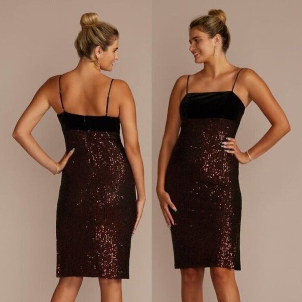 DB Women's Red Empire Waist Velvet Sequin Midi Dress Elegant Formal Homecoming